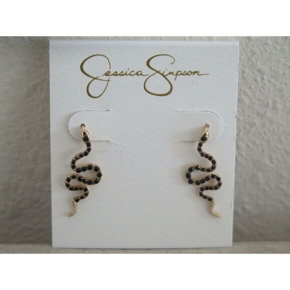 Jessica Simpson Pair of Black Rhinestone Snake Gold-Tone Earrings - Picture 1 of 5